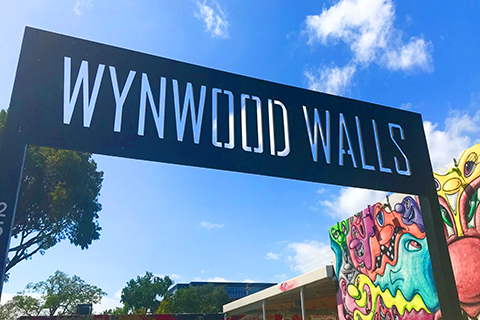 This is a stock photo. The "Wynwood Walls" sign in the Wynwood neighborhood of Miami, Florida.